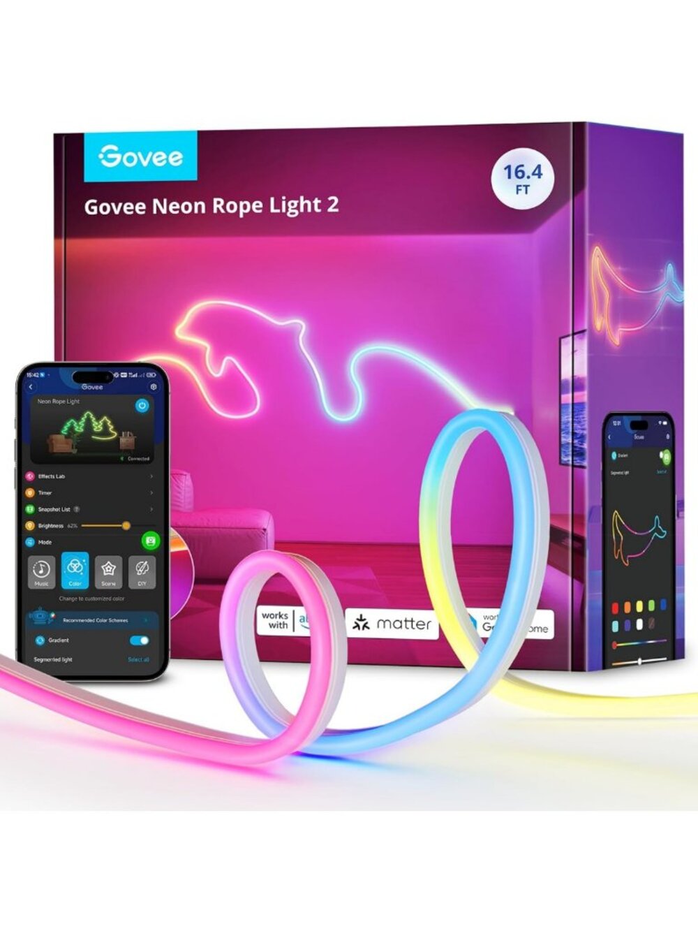 16.4ft RGBIC Neon LED Strip Lights - Smart Home Compatible with Alexa & Google